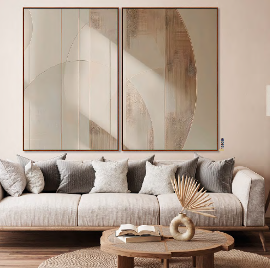 Quadro abstrato e geometrico em tons de nude