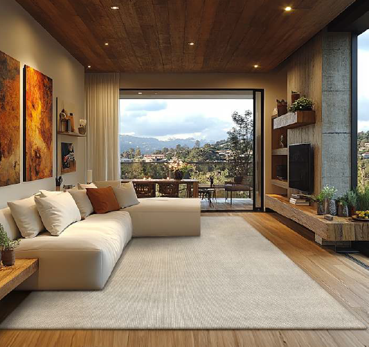 Sala de estar decorada com sofa e tapete