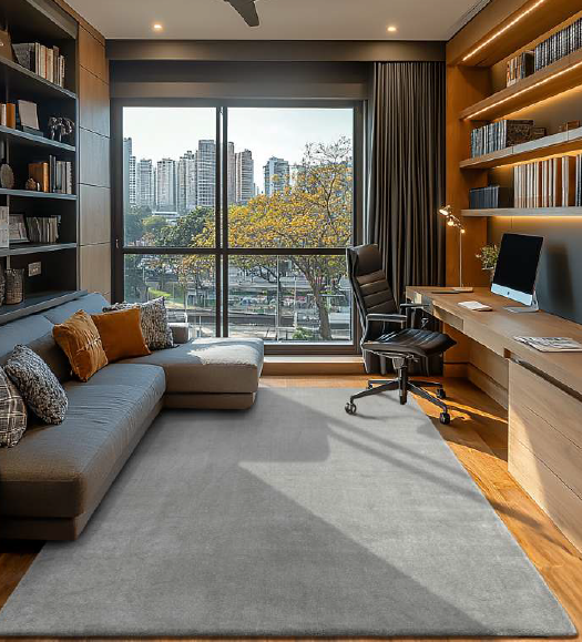 Sala de estar sofa com chaise fixa decorada com tapete são carlos modelo ecletik